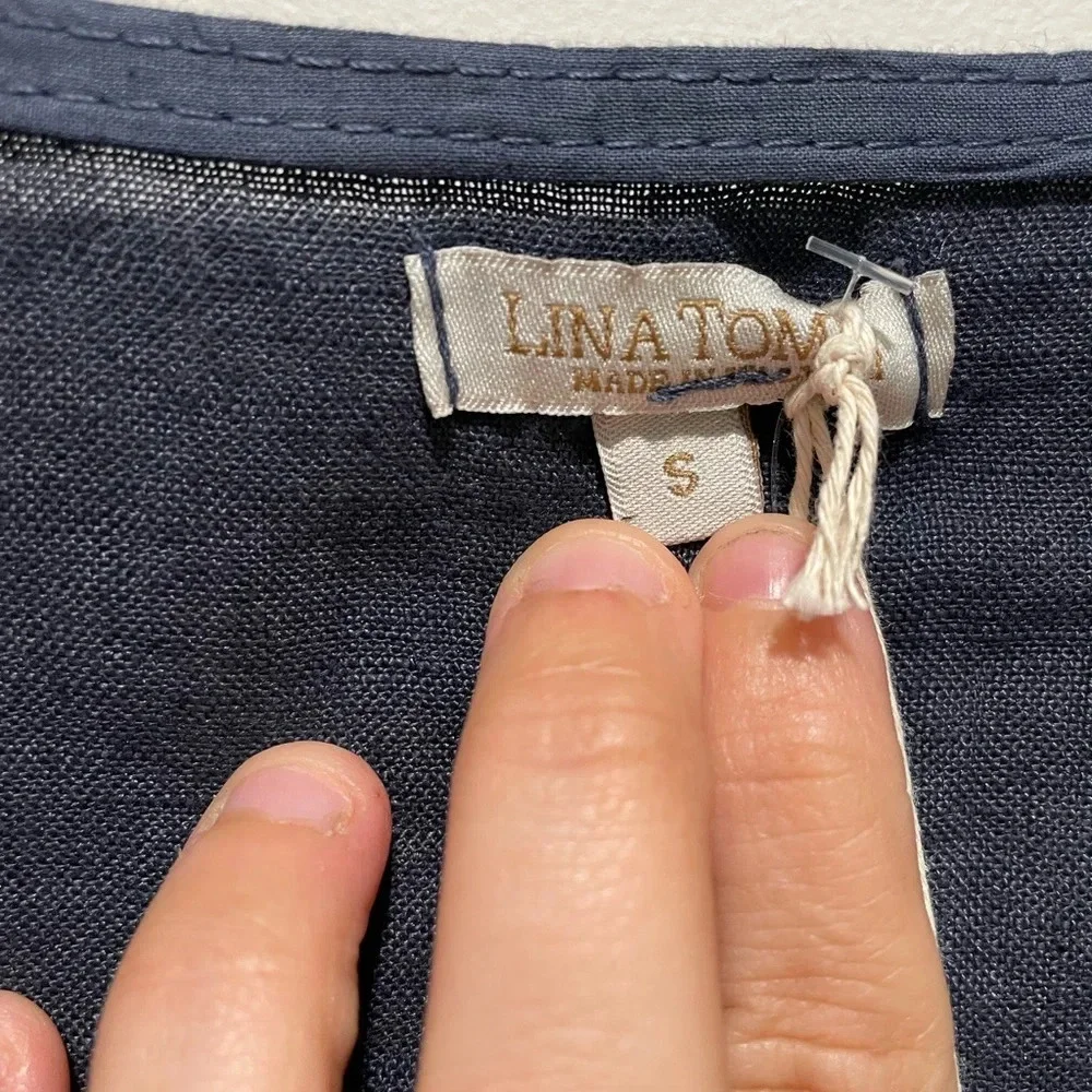 NWT Lina Tomei 100% linen dress with beaded neckline, size small - Picture 11 of 13